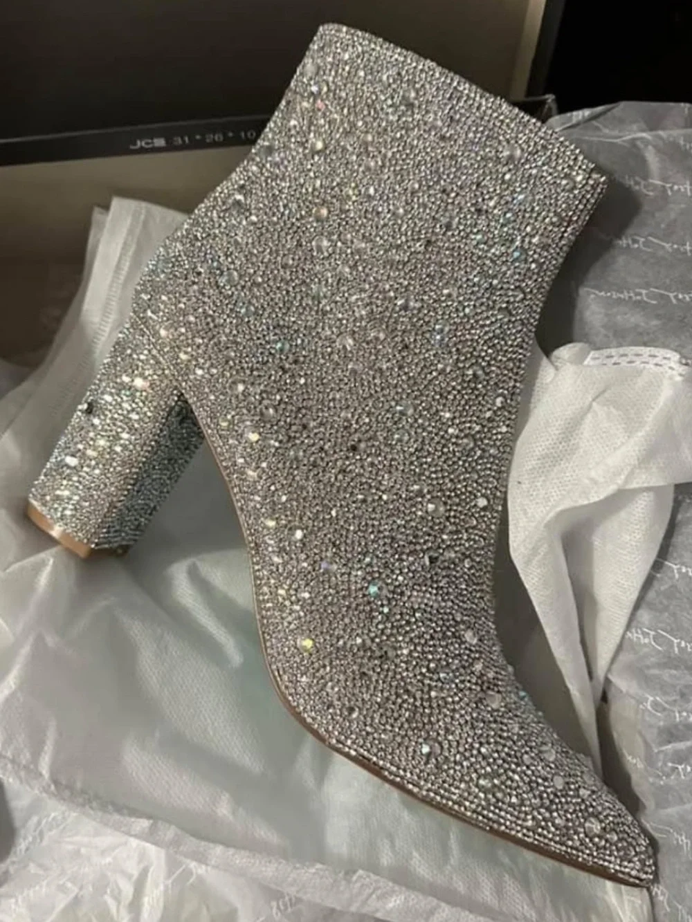 Betsey Johnson Cady Crystal Embellished Silver Ankle Boots for Women